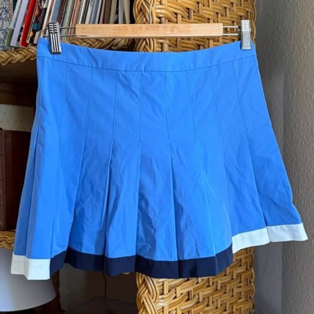 tory burch sport pleated colorblock blue mini skirt